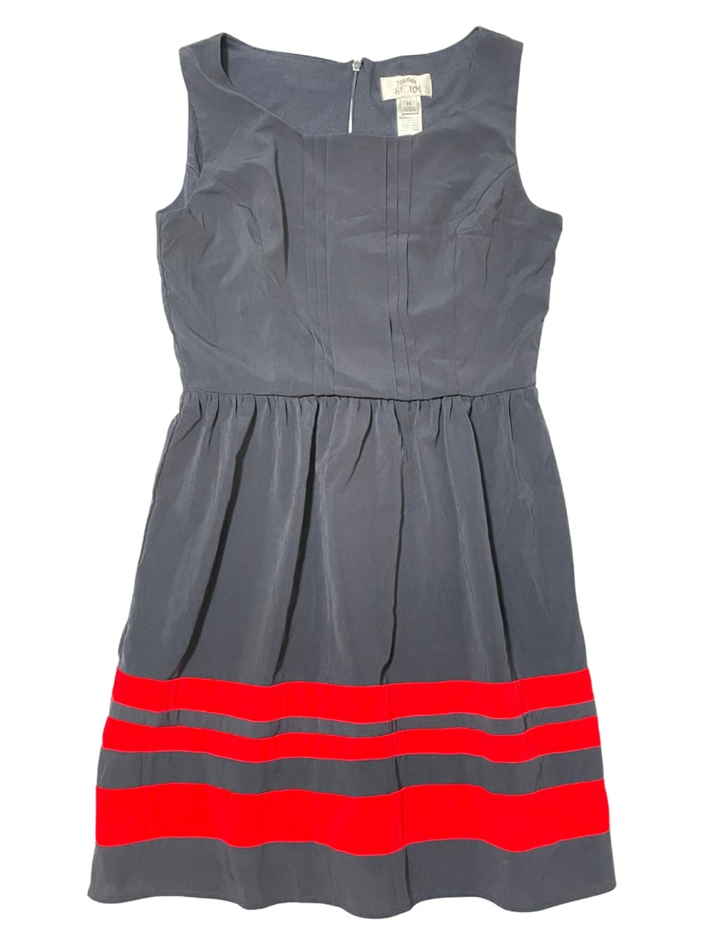 Sweet Storm Navy Red Fit Flare Dress Medium Sleeveless Color Block Pleated